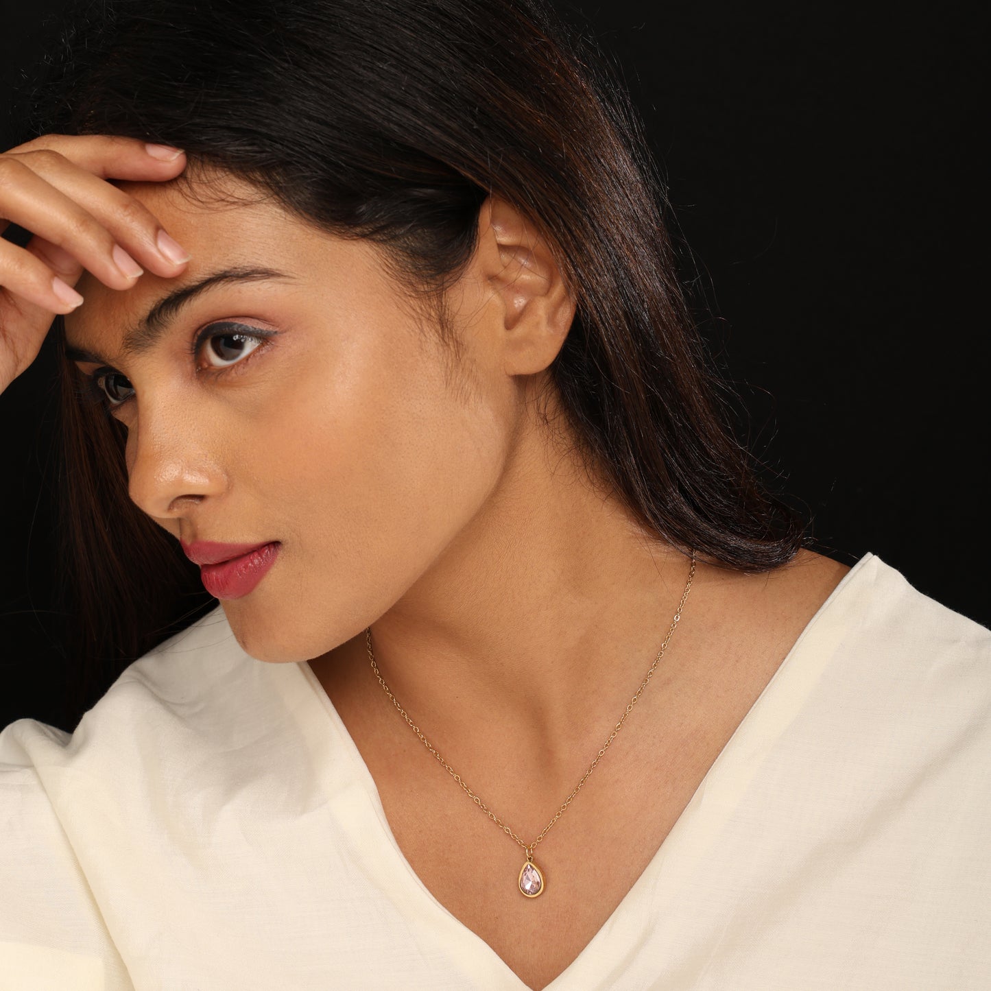Pink Teardrop Crystal Pendant Necklace