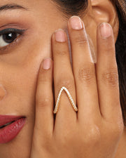 Classic V Diamond Studded Adjustable Ring Gold Plated AR49