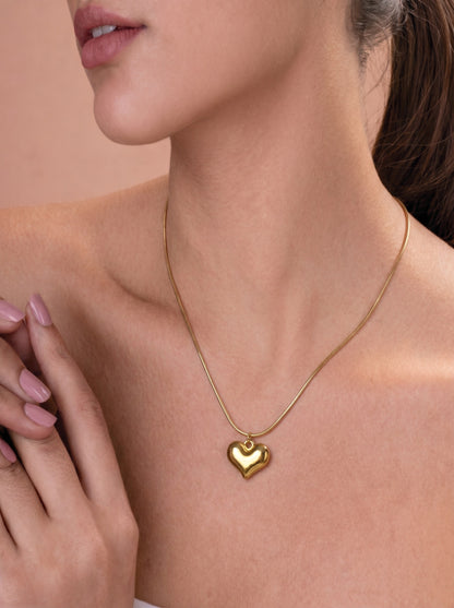Golden Puffy Heart Necklace