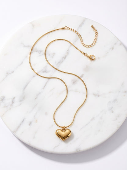 Golden Puffy Heart Necklace