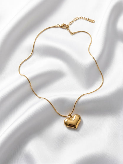 Golden Puffy Heart Necklace