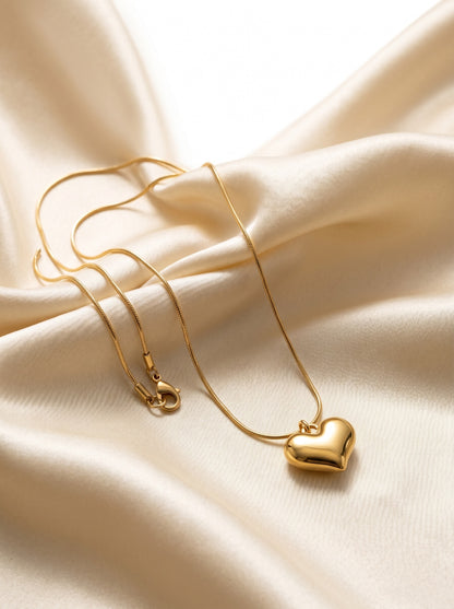 Golden Puffy Heart Necklace