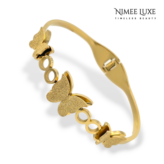 Triple Butterfly Cuff Bangle Bracelet Kada Gold NLK145G Gold Plated, Waterproof and Anti-Tarnish