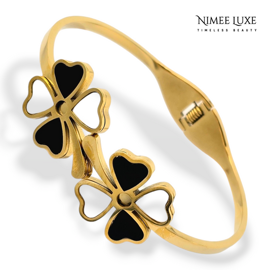 Black & White Cuff Bangle Bracelet Kada Gold NLK147G Gold Plated, Waterproof and Anti-Tarnish