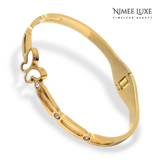 Butterfly Pearl Cuff Bangle Bracelet Kada Gold NLK151G Gold Plated, Waterproof and Anti-Tarnish