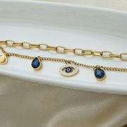 Blue Evil Eye Charms Bracelet Gold