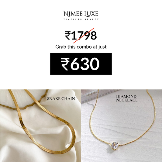 Snake Chain + Diamond Necklace NLCP105G Gold Plated Combo