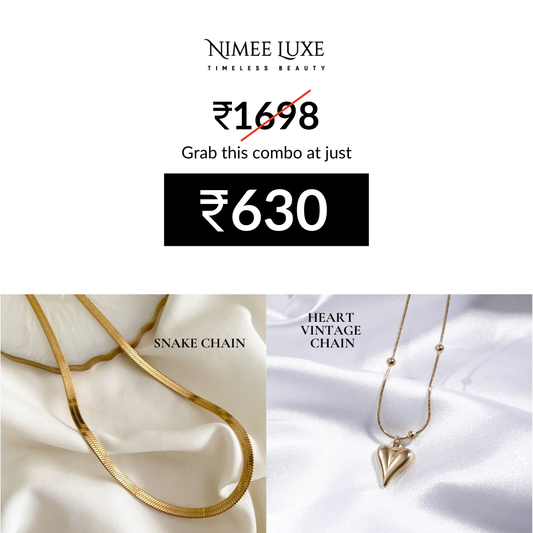 Snake Chain + Heart Vintage Chain Necklace Gold Plated Combo