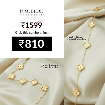 Golden Grace Layered Necklace + Sunlit Blossom Charm Bracelet Combo