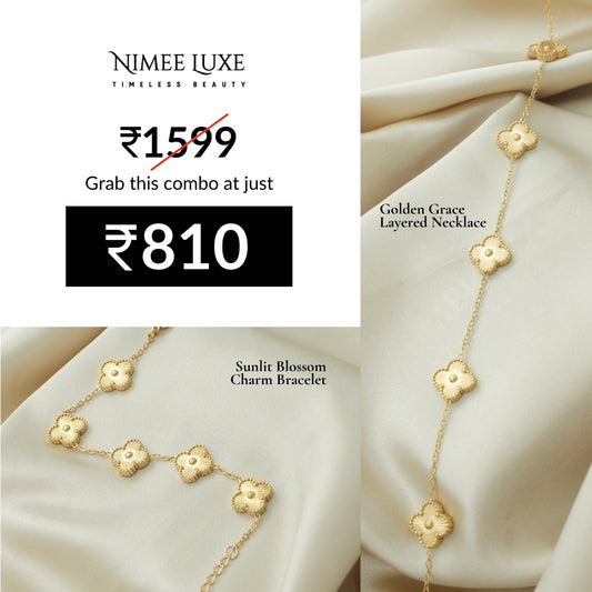 Golden Grace Layered Necklace + Sunlit Blossom Charm Bracelet Combo