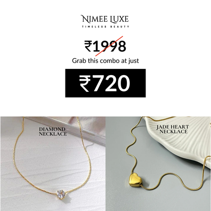 Diamond Necklace NLCP105G Gold Plated + Jade Heart Necklace Gold Plated Combo