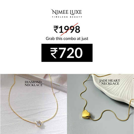 Diamond Necklace NLCP105G Gold Plated + Jade Heart Necklace Gold Plated Combo