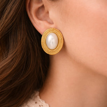 Oval Pearl Stud Earrings