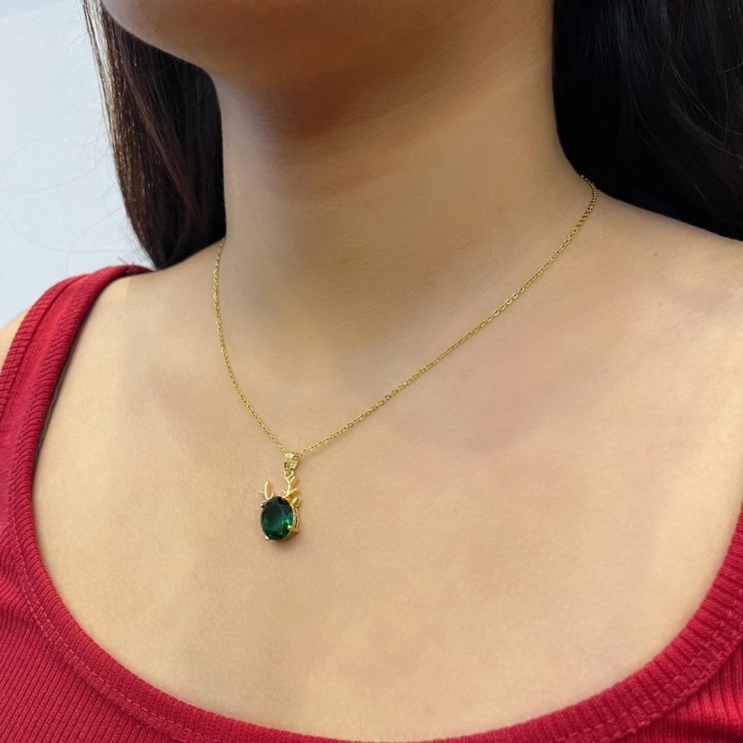 Emerald Reindeer Pendant Necklace