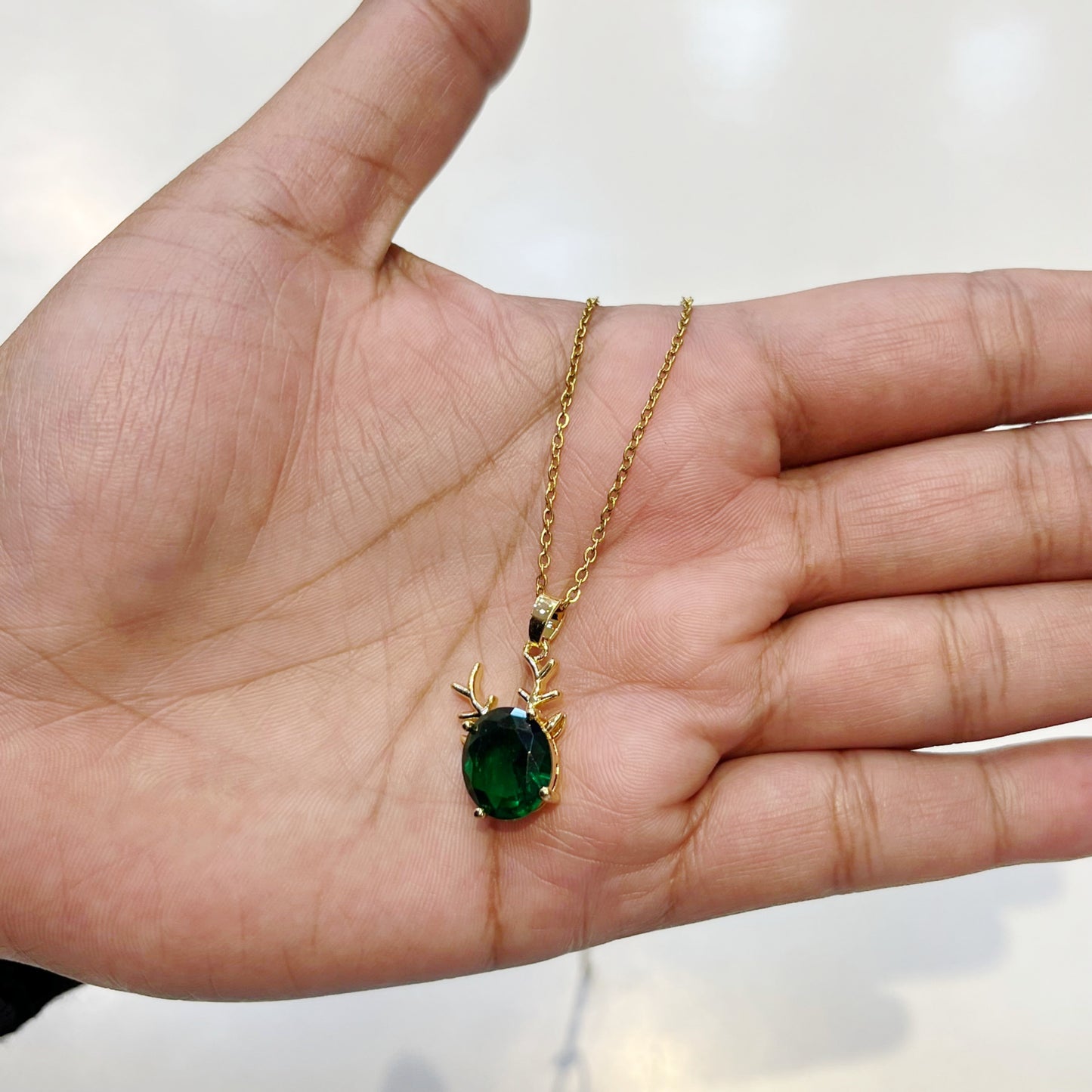 Emerald Reindeer Pendant Necklace