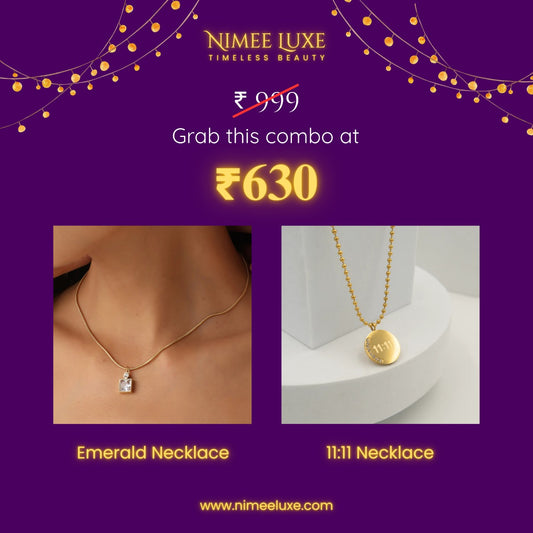 Emerald Diamond Necklace + 11:11 Diamond Necklace Combo