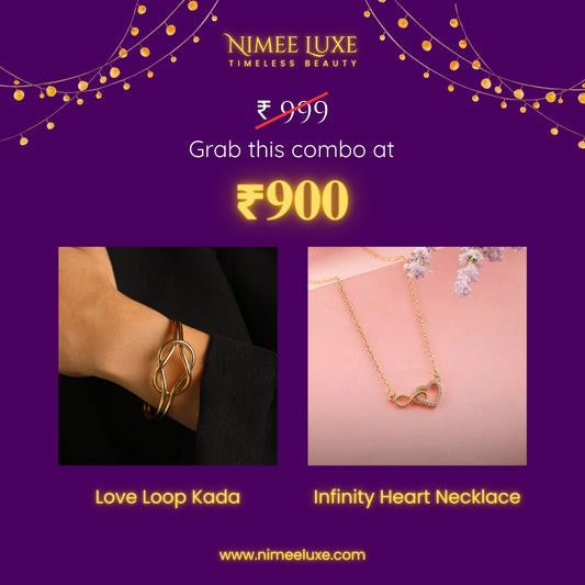 Infinity Heart Swarski Necklace + Love Loop Kada Bracelet Combo