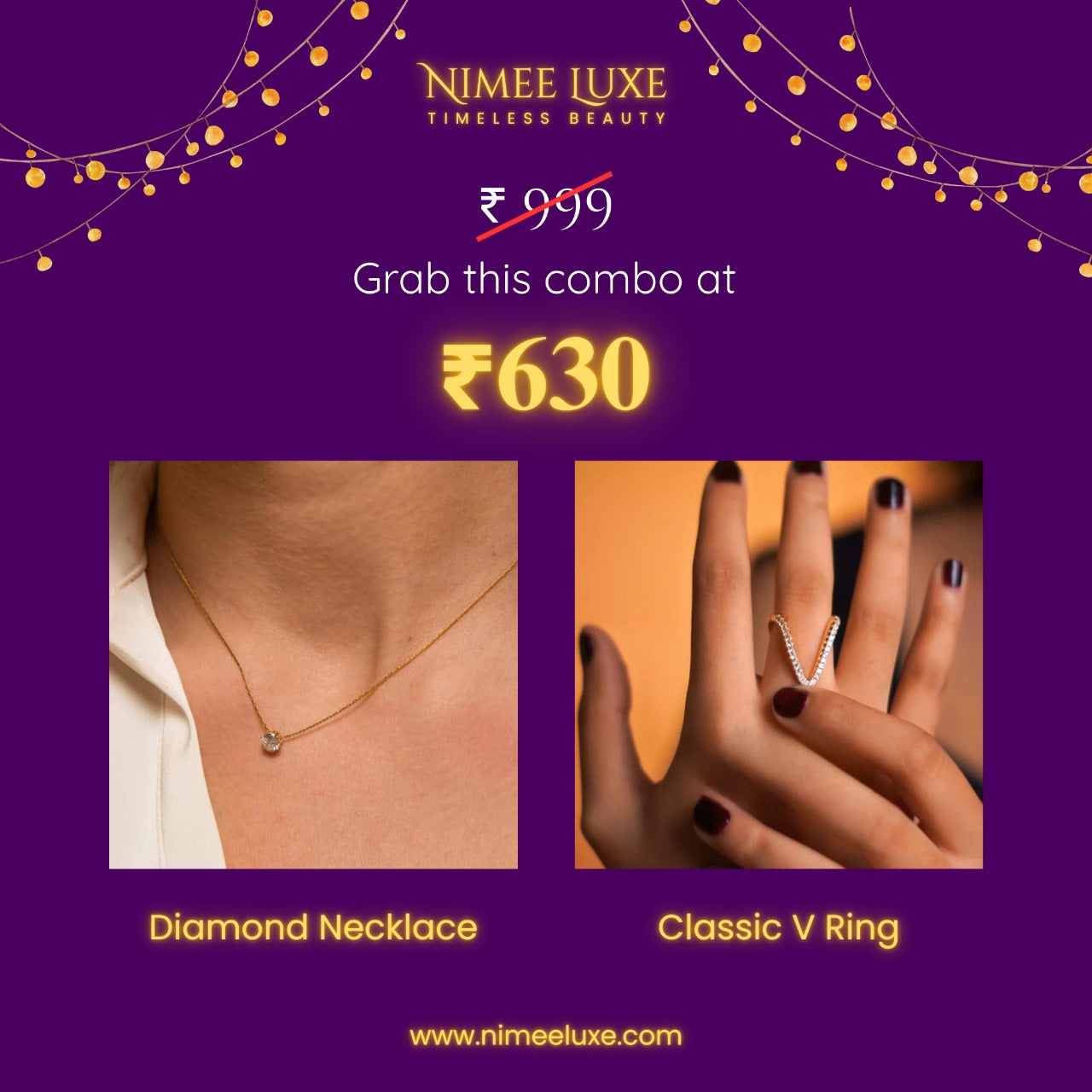 Diamond Necklace + Classic V Ring Combo