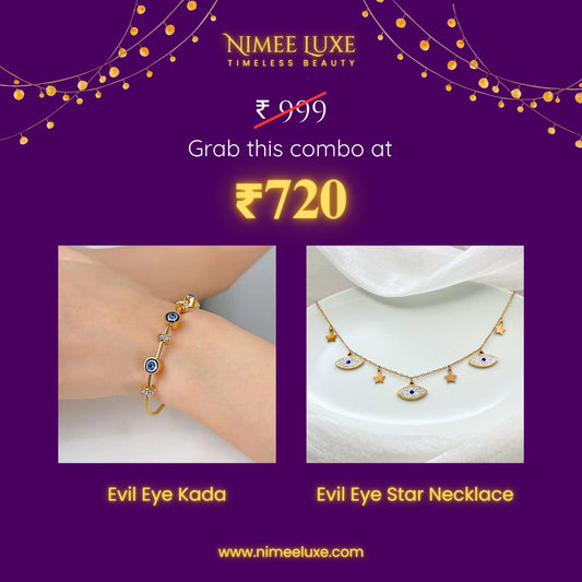 Evil Eye Star Charm Necklace + Evil Eye Kada Bracelet Combo