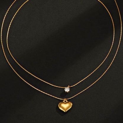 Golden Heart Solitaire Duo Necklace
