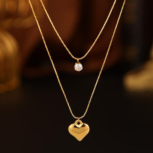 Golden Heart Solitaire Duo Necklace