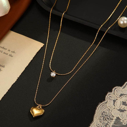 Golden Heart Solitaire Duo Necklace