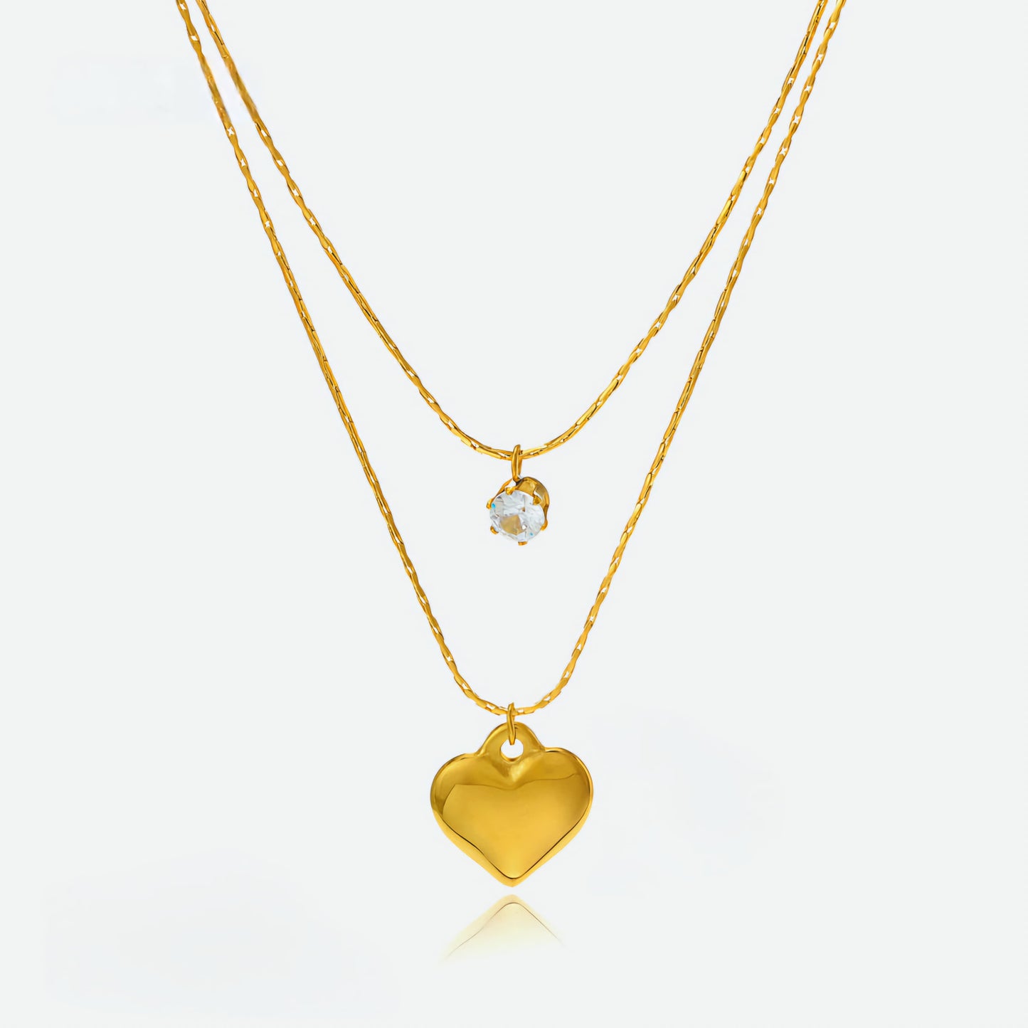 Golden Heart Solitaire Duo Necklace