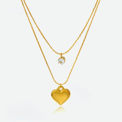 Golden Heart Solitaire Duo Necklace