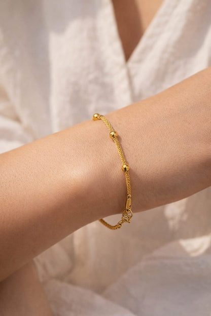 Minimal Gold Bead Chain Bracelet ( 17 cm )