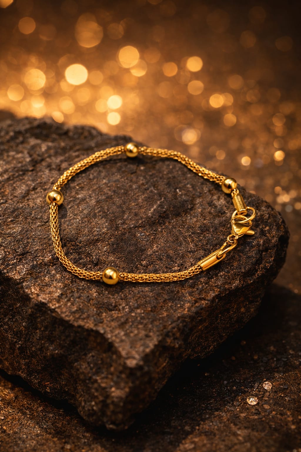 Minimal Gold Bead Chain Bracelet ( 17 cm )
