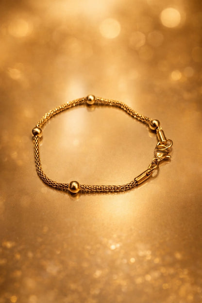 Minimal Gold Bead Chain Bracelet ( 17 cm )