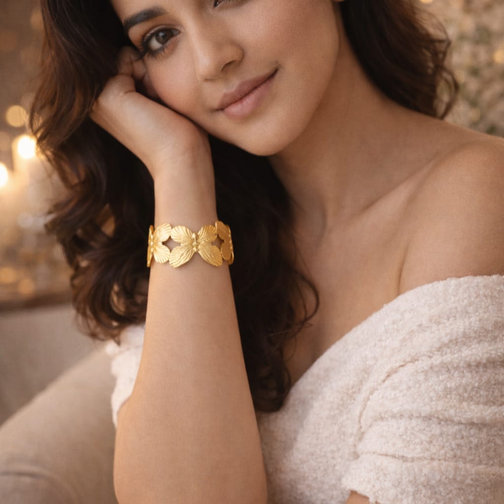 Butterfly Texture Cuff Bracelet – 18K Gold Plated