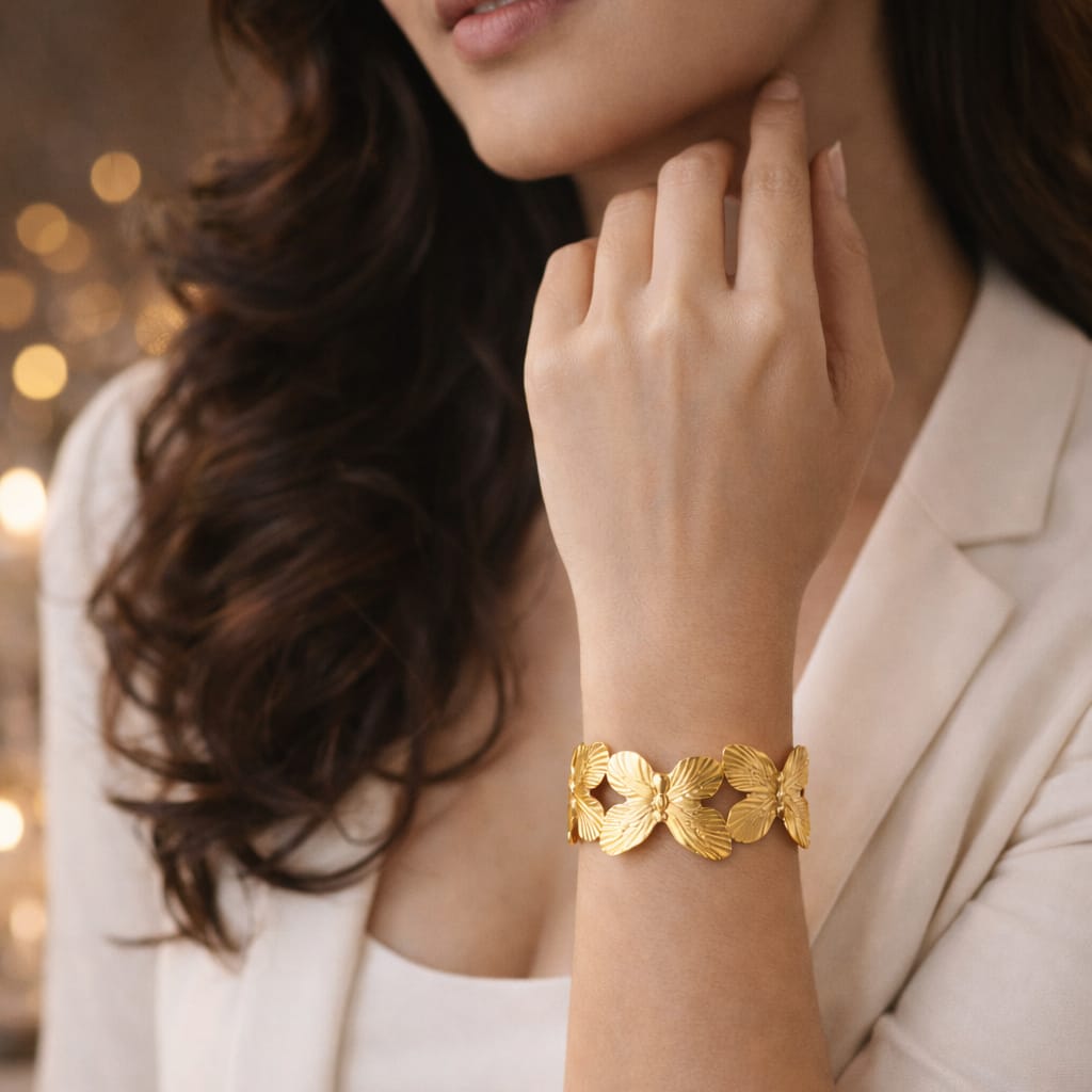 Butterfly Texture Cuff Bracelet – 18K Gold Plated