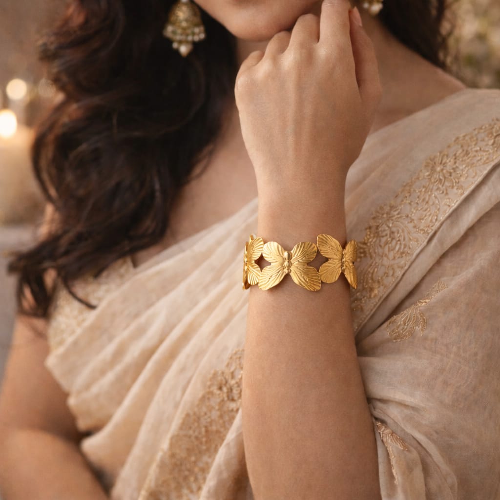Butterfly Texture Cuff Bracelet – 18K Gold Plated