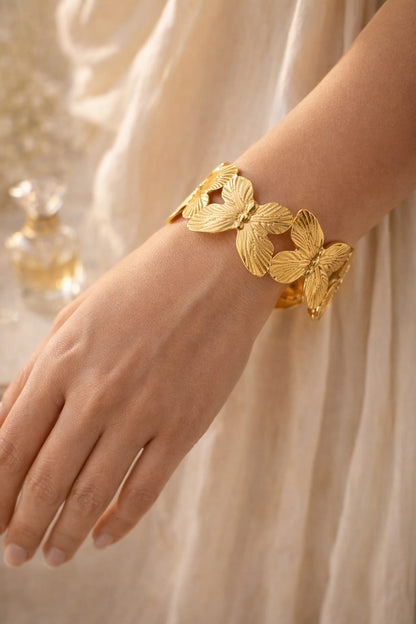 Butterfly Texture Cuff Bracelet – 18K Gold Plated