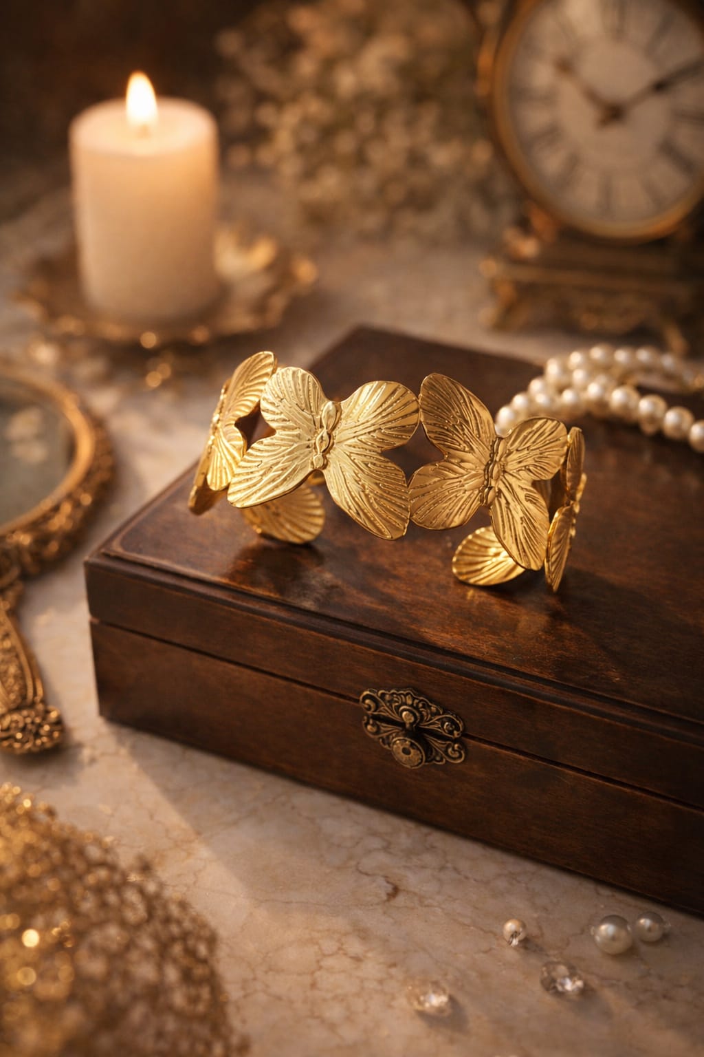 Butterfly Texture Cuff Bracelet – 18K Gold Plated