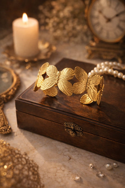 Butterfly Texture Cuff Bracelet – 18K Gold Plated