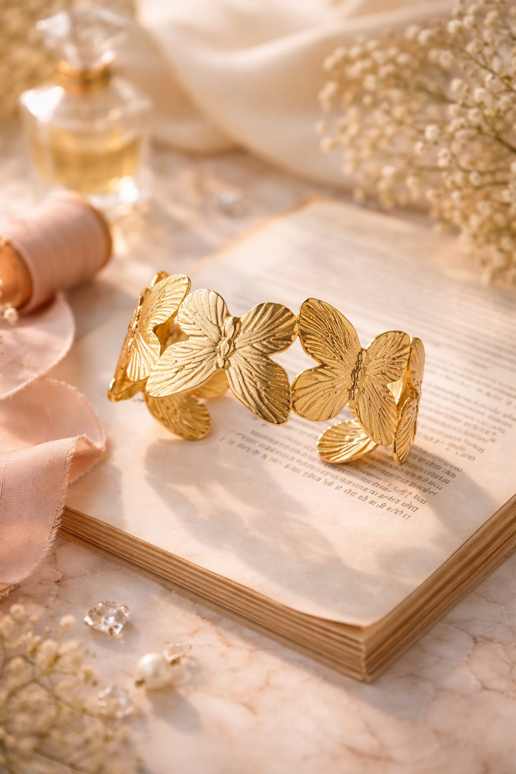 Butterfly Texture Cuff Bracelet – 18K Gold Plated