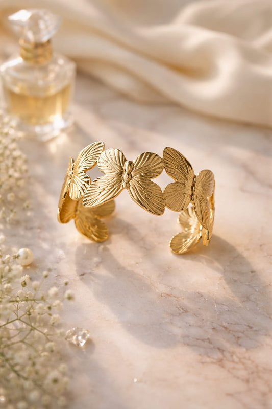 Butterfly Texture Cuff Bracelet – 18K Gold Plated