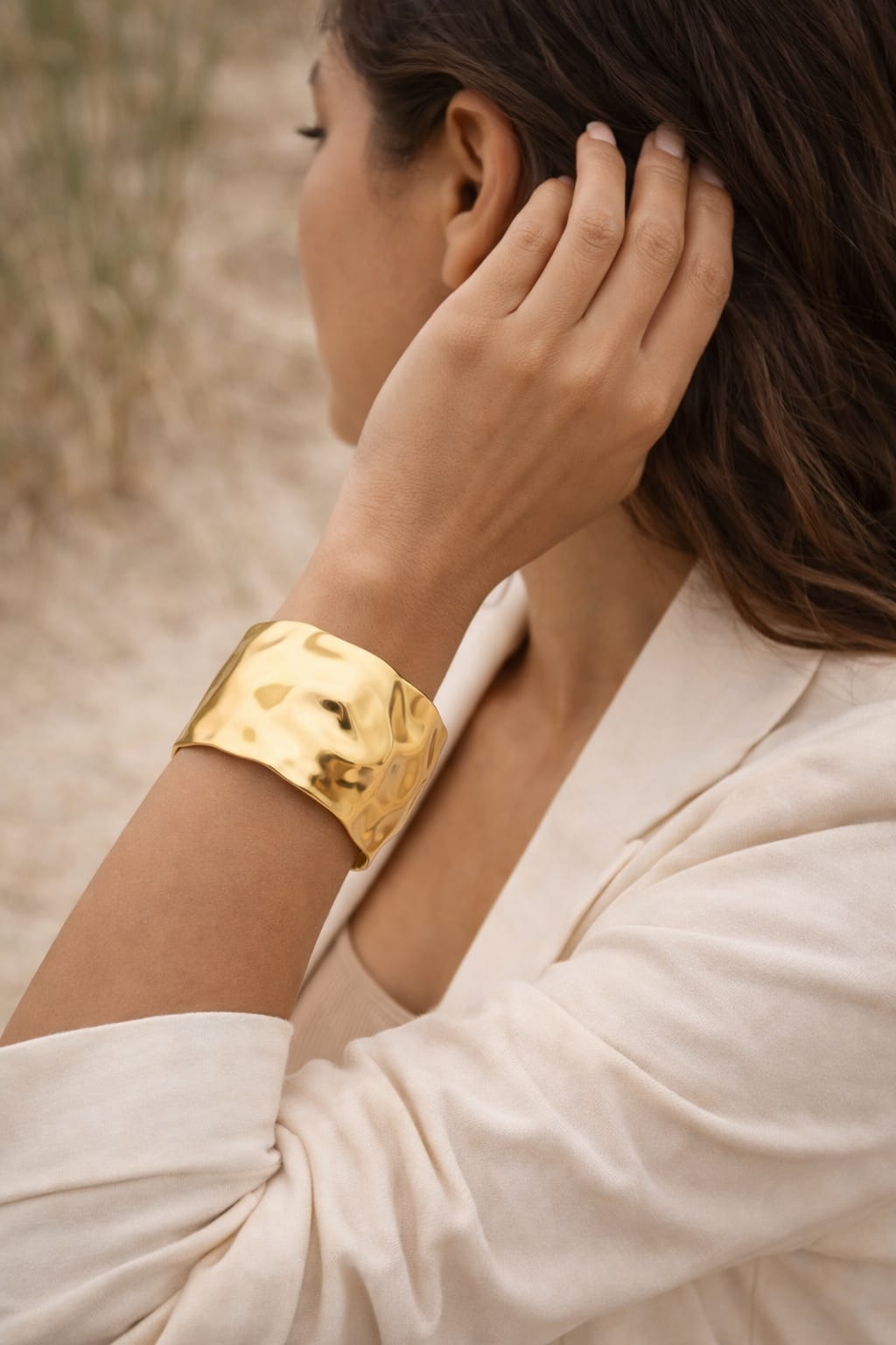 Hammered Wave Cuff Bracelet – 18K Gold Plated