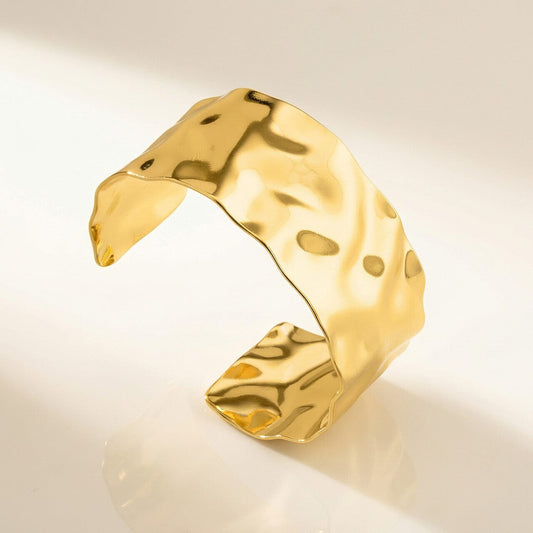 Hammered Wave Cuff Bracelet – 18K Gold Plated