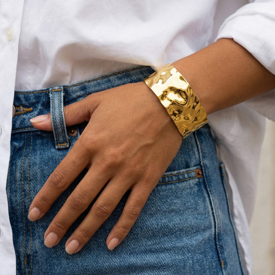 Hammered Wave Cuff Bracelet – 18K Gold Plated