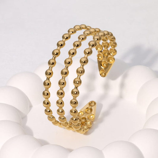 Triple Row Gold Bead Cuff Bracelet – 18K Gold Plated