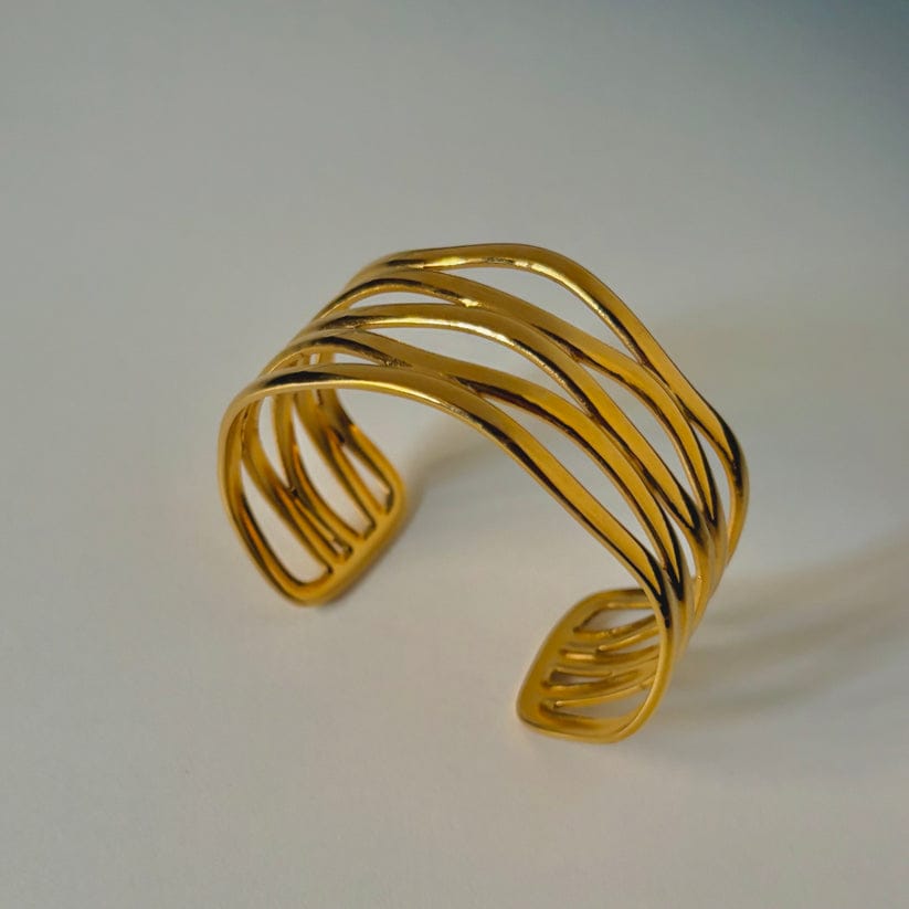 Fluid Wave Layered Cuff Bracelet – 18K Gold Plated