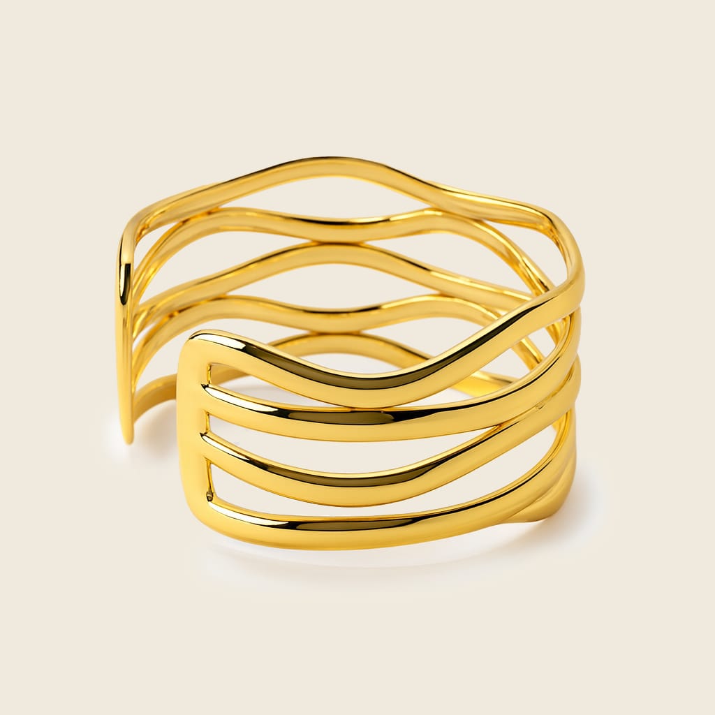 Fluid Wave Layered Cuff Bracelet – 18K Gold Plated