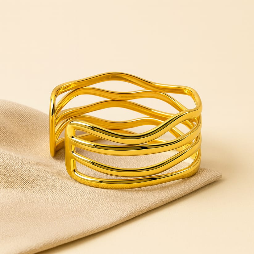 Fluid Wave Layered Cuff Bracelet – 18K Gold Plated