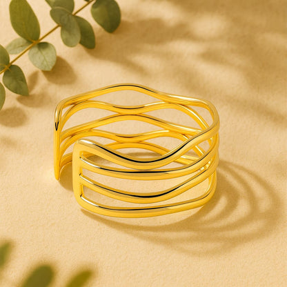 Fluid Wave Layered Cuff Bracelet – 18K Gold Plated