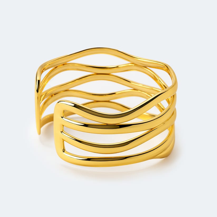 Fluid Wave Layered Cuff Bracelet – 18K Gold Plated