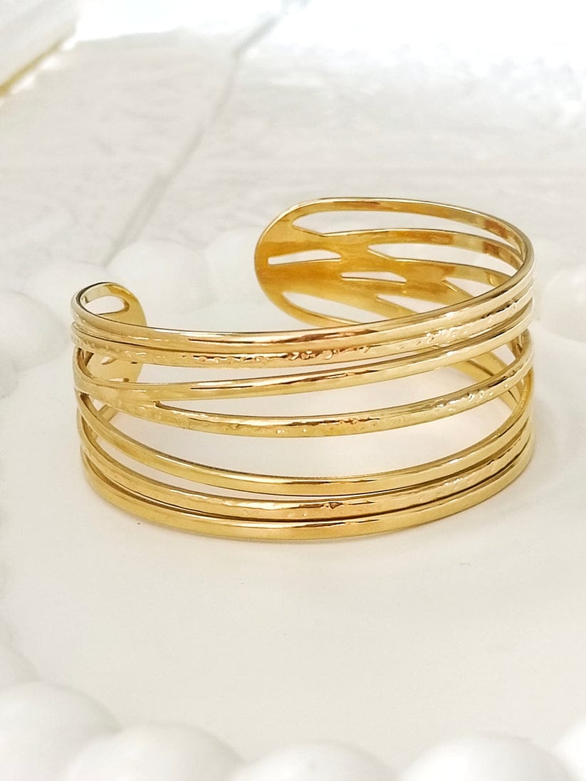 Layered Gold Open Cuff Bracelet – 18K Gold Plated