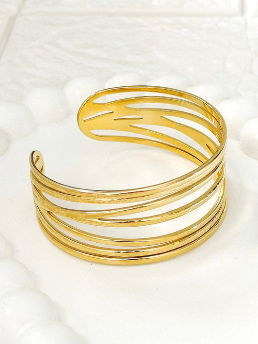 Layered Gold Open Cuff Bracelet – 18K Gold Plated
